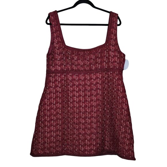 Hill House Bennett Mini Dress Burgundy Red Tweed Square Neck Size XL - Picture 8 of 12